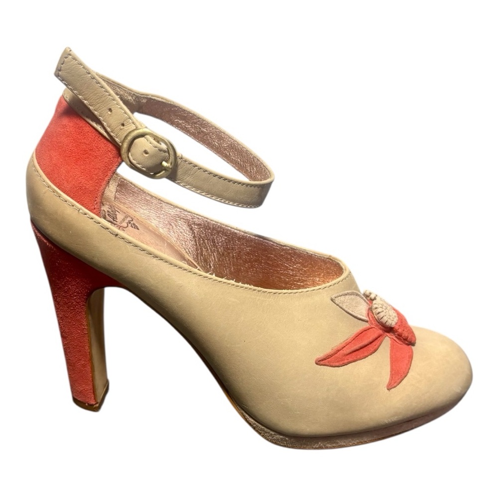 ANTHROPOLOGIE MISS ALBRIGHT Retro Colorblock Ankle Strap Heels